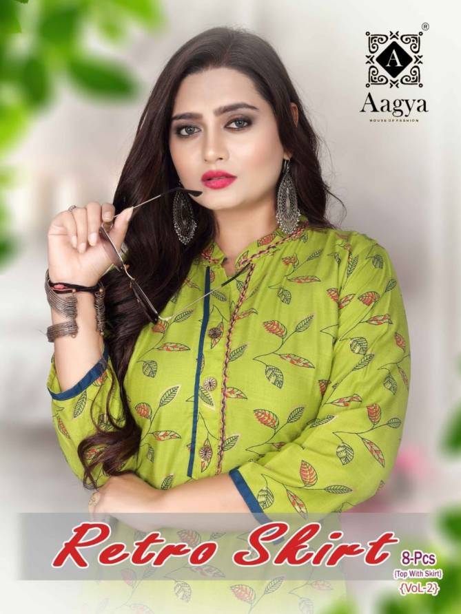 Aagya Retro Skirt 2 Rayon Printed Ethnic Wear Kurti With Skirt Collection